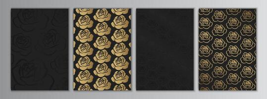 schwarz Gold Rose elegant Hintergrund Textur Satz. Blume Rahmen Sammlung vektor