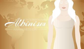 Gold International Albinismus Bewusstsein Tag Illustration Design mit Welt Karte und Frau vektor