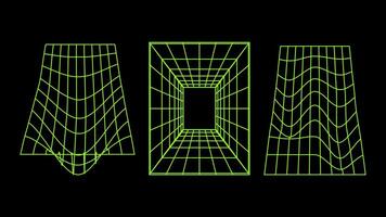 3d trådmodell modeller av objekt nätverk linje. geometrisk former atmosfär framtida. retro trogen design för teknologisk eller vetenskaplig element. svart bakgrund. illustration. vektor