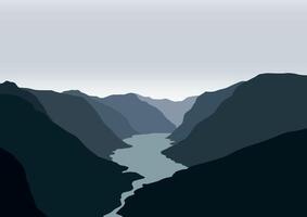 Berge im Flüsse. Illustration im eben Stil. vektor