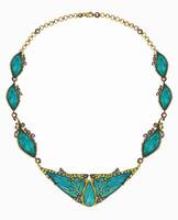 Smycken desing fint konst guld halsband uppsättning med turkos skiss förbi hand på papper. vektor