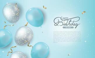 Geburtstag Ballon Hintergrund Design. glücklich Geburtstag zu Du, Geburtstag Feier Karte Design mit Luftballons und Tasse Kuchen Dekoration Elemente. vektor