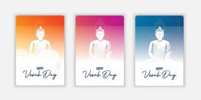 vesak day design storys sammlung. vesak-tagesvorlagengeschichten, die für werbung, marketing usw. geeignet sind. fröhlicher vesak-tageshintergrund mit glänzender lord buddha-silhouette vektor