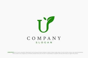 logotyp brev u blad grön natur vektor