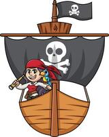 kvinna pirat ombord en fartyg med svart segel illustration vektor