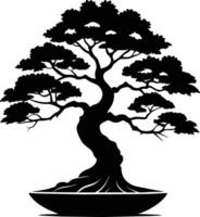 ein schwarz Silhouette von ein Bonsai Baum vektor