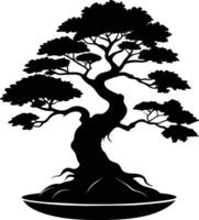 ein schwarz Silhouette von ein Bonsai Baum vektor