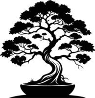 ein schwarz Silhouette von ein Bonsai Baum vektor