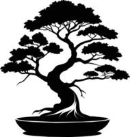 ein schwarz Silhouette von ein Bonsai Baum vektor