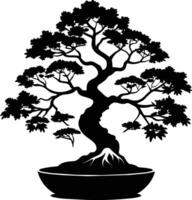 en svart silhuett av en bonsai träd vektor