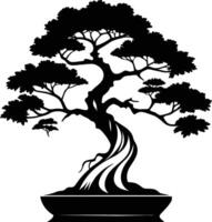 ein schwarz Silhouette von ein Bonsai Baum vektor