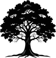 ein Eiche Baum mit Wurzeln Silhouette schwarz vektor