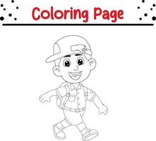 söt pojke gående till skola färg sida. färg bok för ungar. vektor