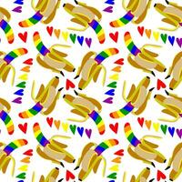 Muster von Bananen farbig im ein Regenbogen. isoliert Früchte mit Farbe. ein öffnen Banane im anders posiert und Herzen. ein lgbt unterzeichnen. geeignet zum Webseite, Produkt Verpackung, Zuhause Dekor, Schreibwaren, Mehr vektor