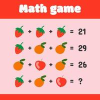 mathematisch lehrreich Spiel mit Beeren und Früchte zum Kinder. logisch Denken vektor