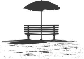 silhuett bänk med paraply på de strand svart Färg endast vektor