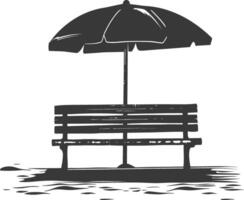 Silhouette Bank mit Regenschirm auf das Strand schwarz Farbe nur vektor