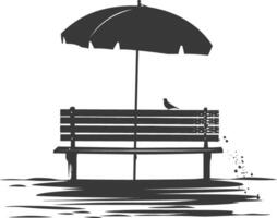 Silhouette Bank mit Regenschirm auf das Strand schwarz Farbe nur vektor