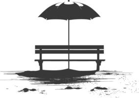 silhuett bänk med paraply på de strand svart Färg endast vektor