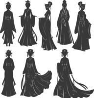 Silhouette unabhängig Chinesisch Frauen tragen Hanfu schwarz Farbe nur vektor