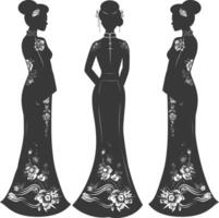 Silhouette unabhängig Chinesisch Frauen tragen cheongsam oder Zansae schwarz Farbe nur vektor