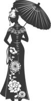 Silhouette unabhängig Chinesisch Frauen tragen cheongsam oder Zansae schwarz Farbe nur vektor