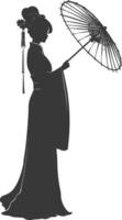 Silhouette unabhängig Chinesisch Frauen tragen Hanfu mit Regenschirm schwarz Farbe nur vektor