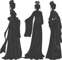 silhuett oberoende kinesisk kvinnor bär hanfu svart Färg endast vektor