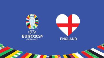 euro 2024 England emblem hjärta lag design med officiell symbol logotyp abstrakt länder europeisk fotboll illustration vektor