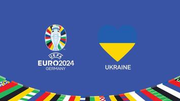 euro 2024 ukraina flagga hjärta lag design med officiell symbol logotyp abstrakt länder europeisk fotboll illustration vektor