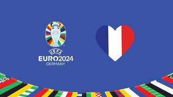 euro 2024 Frankrike flagga hjärta lag design med officiell symbol logotyp abstrakt länder europeisk fotboll illustration vektor