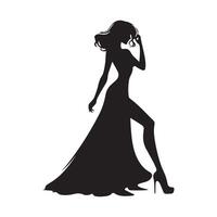 Silhouette von ein Mädchen im ein Kleid, elegant Dame im Fersen, Illustration vektor