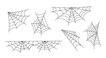 Spindel banor uppsättning enkel hand dragen översikt illustration av klotter fint halloween skrämmande dekor element, ClipArt perfekt för halloween fest design, tecknad serie läskigt karaktär vektor
