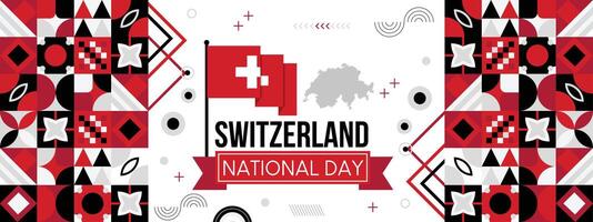 schweiz nationell dag baner , Lycklig Semester. kreativ oberoende dag baner, affisch, kort, baner, mall, för fira årlig vektor