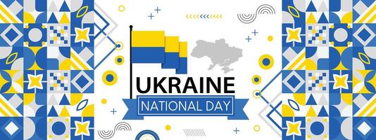 ukraina baner för nationell dag med kulturell design. ukrainska flagga och Karta med typografi och blå gul Färg tema. vektor