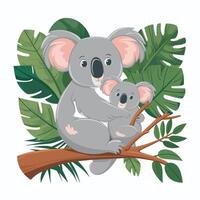 einstellen von süß grau Koala Bär im anders posiert Essen Schlafen Blätter Karikatur Tier Design eben Illustration isoliert auf Weiß Hintergrund vektor