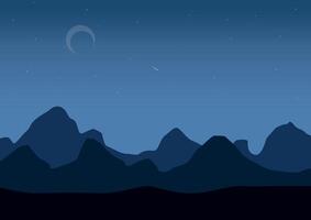 Berge und Kiefer Wald im Nacht. Illustration im eben Stil. vektor