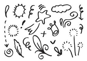 Hand gezeichnet einstellen Elemente, schwarz auf Weiß Hintergrund.,Pfeil, Herz, Liebe, Stern, Blatt, Kreis, Licht, Blume, Krone, Wünsche, Sturzflug, Betonung ,Strudel zum Konzept Design. vektor