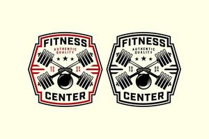 Kessel Glocke und Kreuz Hantel Logo Design zum Bodybuilding, Kraftdreikampf, Gewichtheben, Fitness Fitnessstudio vektor