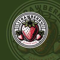 Erdbeere Prämie Qualität Abzeichen Jahrgang retro Produkt. Erdbeere Obst Logo Jahrgang Illustration Vorlage Symbol Design. vektor