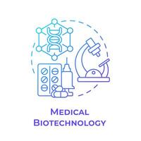 medizinisch Biotechnologie Blau Gradient Konzept Symbol. Medizin und Arzneimittel. Droge Entwicklung. runden gestalten Linie Illustration. abstrakt Idee. Grafik Design. einfach zu verwenden im Präsentation vektor