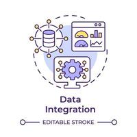 data integration mång Färg begrepp ikon. prestanda analys, produktivitet förbättra. runda form linje illustration. abstrakt aning. grafisk design. lätt till använda sig av i infografik, artikel vektor