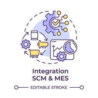 Integration scm und mes multi Farbe Konzept Symbol. Herstellung Ausführung Systeme. Fabrik Automatisierung. runden gestalten Linie Illustration. abstrakt Idee. Grafik Design. einfach zu verwenden im Infografik, Artikel vektor