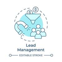 leda förvaltning mjuk blå begrepp ikon. kund service, marknadsföring tratt. försäljning strategi. runda form linje illustration. abstrakt aning. grafisk design. lätt till använda sig av i infografik, presentation vektor