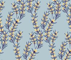 blå sömlös mönster med kreativ grenar med blommor knoppar och mycket liten löv sammanflätade i en sömlös mönster. hand dragen illustration. abstrakt dekorativ vild blommig stjälkar utskrift. vektor
