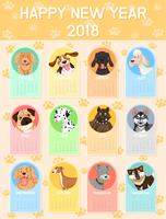 Kalendermall med många hundar för varje månad vektor
