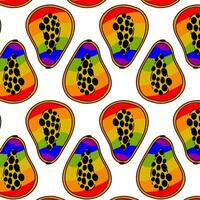 Muster von Papaya, gemalt im alle das Farben von das Regenbogen. nahtlos Früchte mit ein Kontur. Hälfte ein Obst mit ein farbig Füllung. ein lgbt Symbol. geeignet zum Webseite, Blog, Produkt Verpackung und Mehr vektor