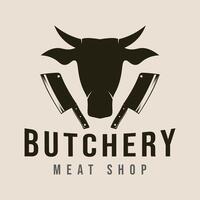 butchery affär årgång logotyp design mall, kött köttyxa kniv grafisk logotyp illustration design mall vektor