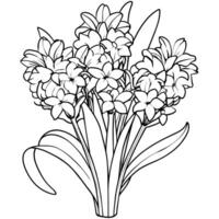 Hyazinthe Blume Gliederung Illustration Färbung Buch Seite Design, Hyazinthe Blume schwarz und Weiß Linie Kunst Zeichnung Färbung Buch Seiten zum Kinder und Erwachsene vektor