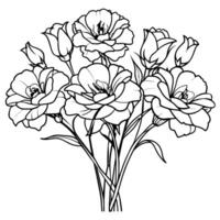 lisianthus Blume Gliederung Illustration Färbung Buch Seite Design, lisianthus Blume schwarz und Weiß Linie Kunst Zeichnung Färbung Buch Seiten zum Kinder und Erwachsene vektor